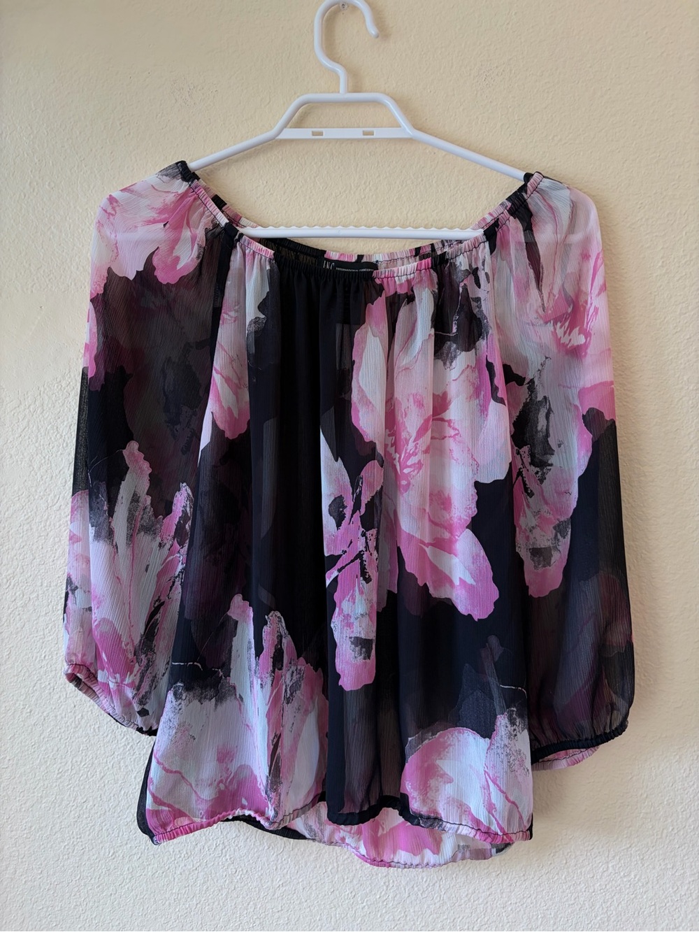 INC International Concepts Pink Black Abstract Floral Semi Sheer Blouse Y2K - Picture 2 of 5